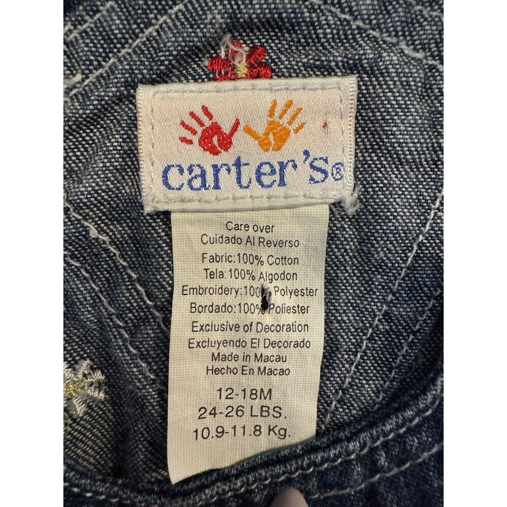 Vintage Carter’s Embroidered Flower Denim Overalls 12-18M Y2K 90s Baby Girl - Picture 7 of 10